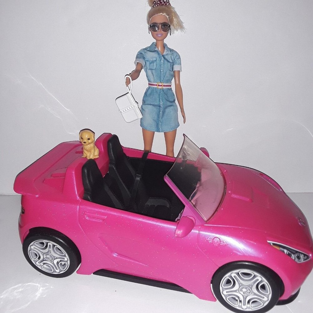 Barbie Glam Convertible Car, Mattel DVX59, Pink Glitter W/ Doll & Accessories